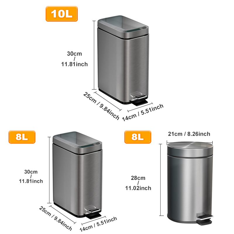 Stainless Steel Kitchen Trash Can Kitchen Garbage Bin Large Capacity Narrow Slit Recycling Trash Can with Lid