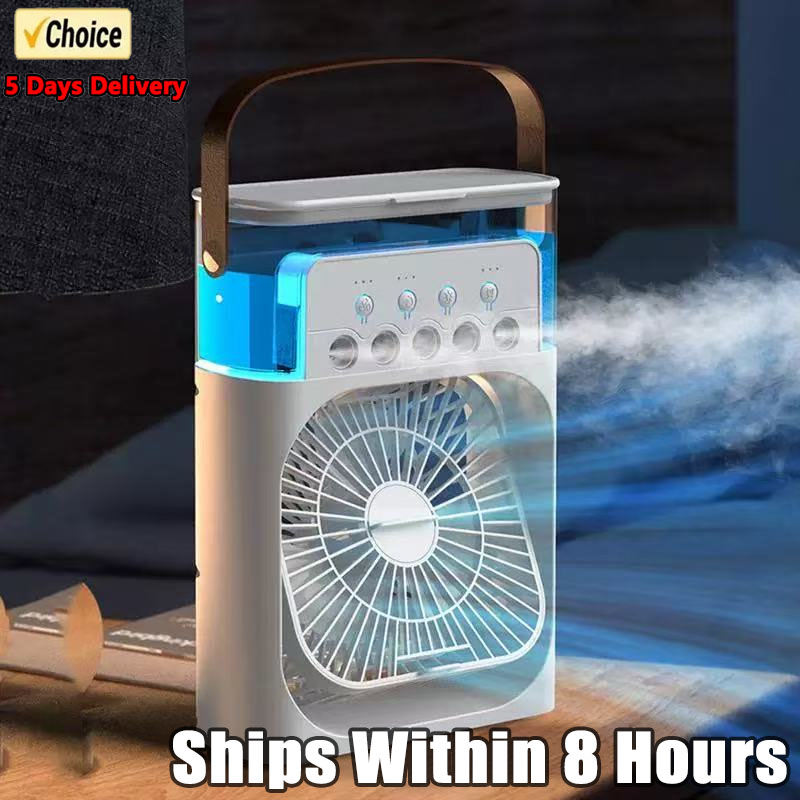 Oppgradert husholdningsluftkjøler bærbar liten vifte med luftfukter og led-nattlys 3 in 1