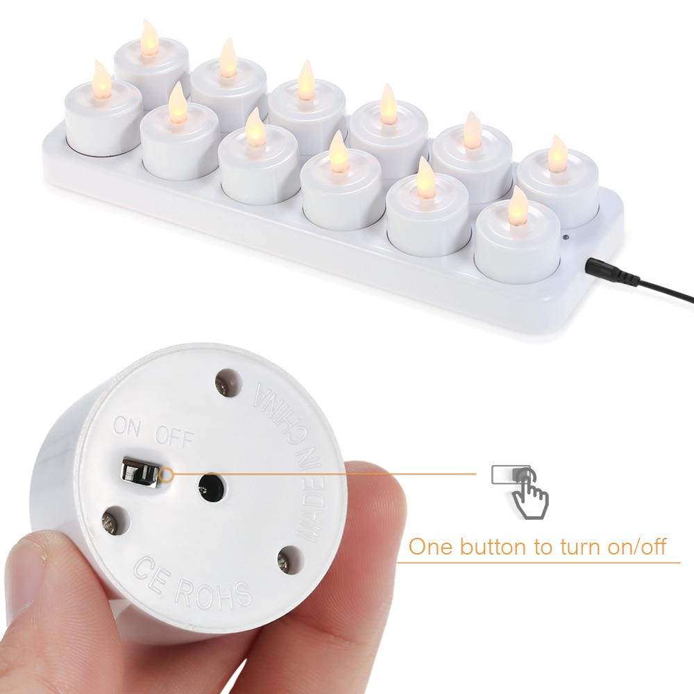 Oplaadbare Led Flickering Vlamloze Kaarsen Waxinelicht Verlichting Met Mat Cups Opladen Base Geel Licht 4/6/12 Stks/set