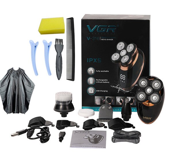 VGR Multifonction Visage Rasoir Électrique 5 Têtes Flottantes Rasoirs Électrique Rasoir Nez Tondeuse Machine USB Rasoir Rechargeable tondeuse barbe tondeuse cheveux professionnelle tondeuse tondeuse barbe rasoir electr: All accessories