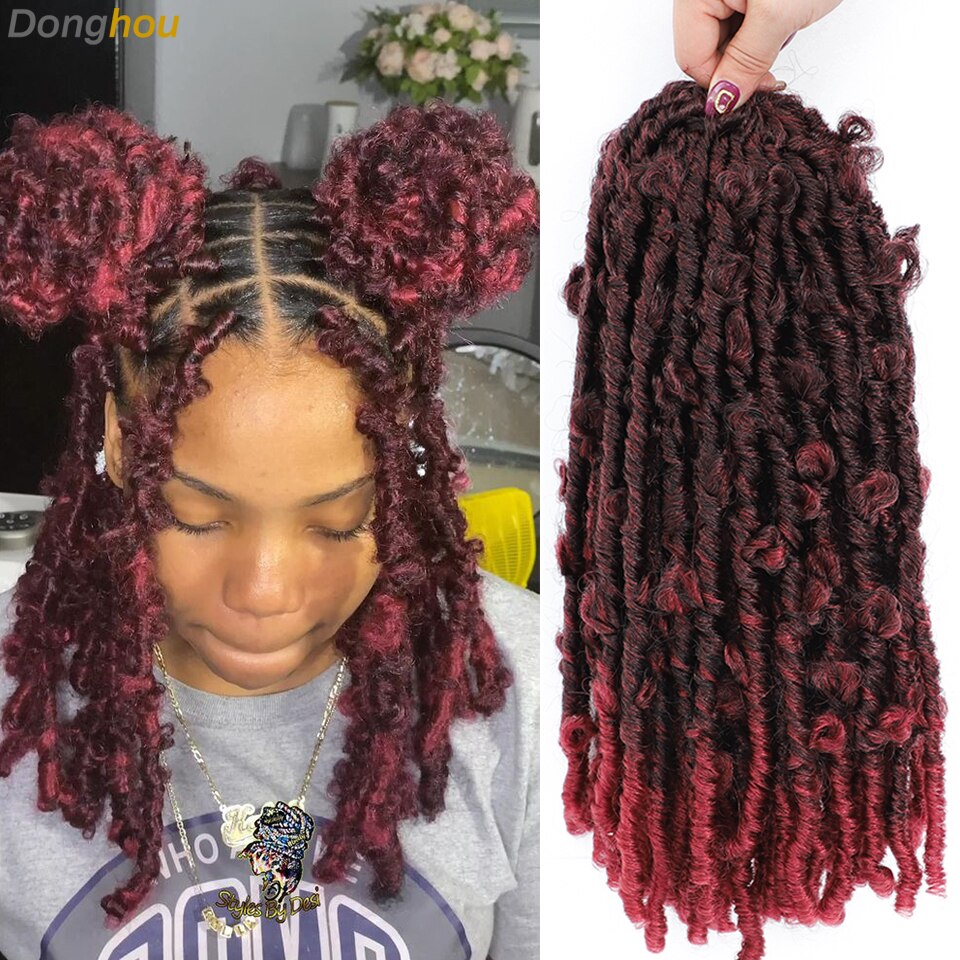 Butterfly Locs Crochet Hair Color 27 1b 30 Burgundy 14 inch Ombre Synthetic Butterfly Distressed Locs Crochet Hair 20 Roots/Pcs