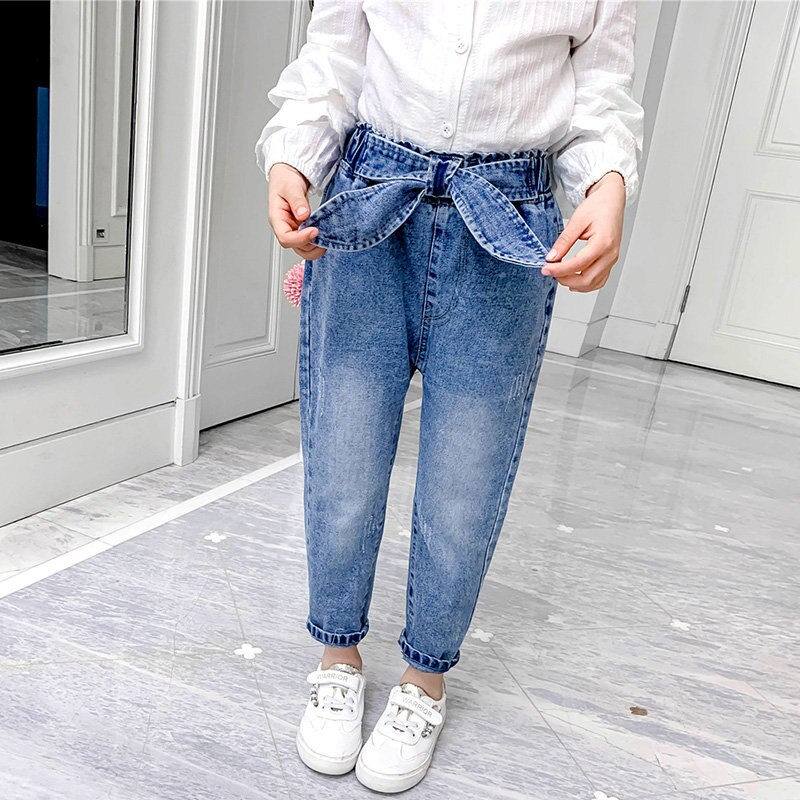 primavera niños Jeans chica sólido Jeans para niñas Bow Girls Jeans pantalones otoño Casual Niñas Ropa 6 8 10 12 13 año