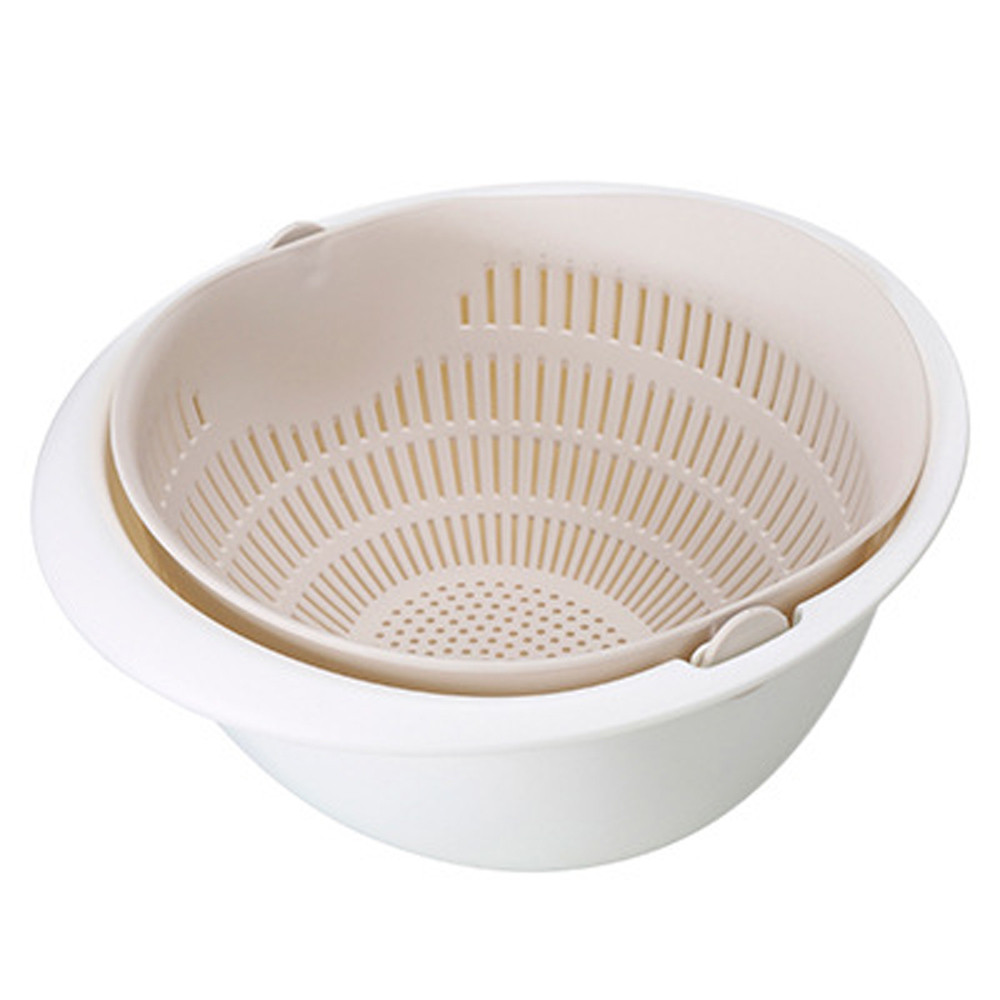 Cuenco escurridor doble para cocina, colador para lavar arroz, fideos, verduras, fruta, utensilios de cocina: Beige