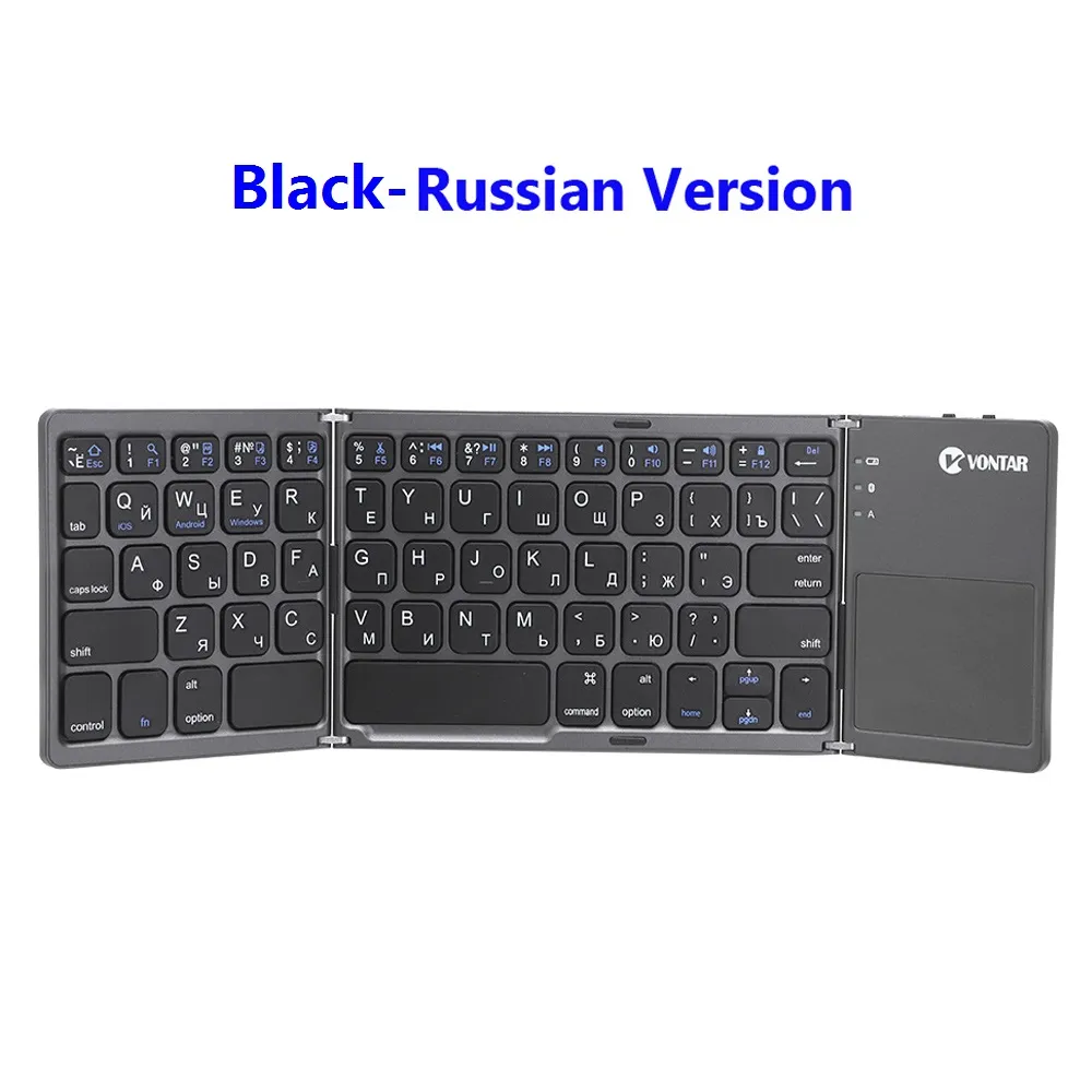 Portable Folding BT Russian English Spanish Keyboard Wireless Rechargeable Foldable Touchpad for IOS Android Windows ipad Tablet: Olive
