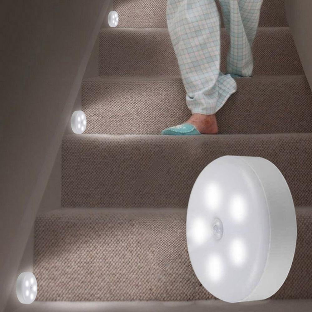 Round LED Night Lamp Plastic Adhesive Human Body Induction Sensor Baby Room Bedroom Home Corridor Emergency White Light