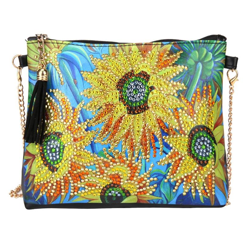 5d diy especial em forma de pintura diamante couro do plutônio crossbody sacos de embreagem corrente diy artesanato bordado flor pavão carteira: 03