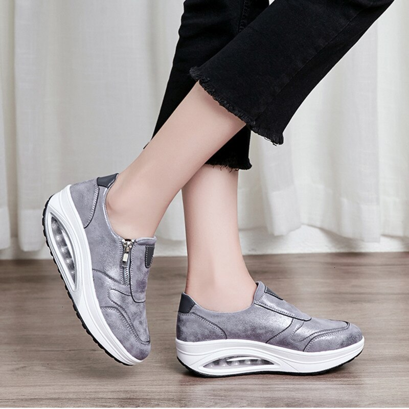 Platform Sneakers Waterproof Thick Bottom Height Increasing Casual Women Fitness Shoes Shock Absorber Outdoor Walking Shoes