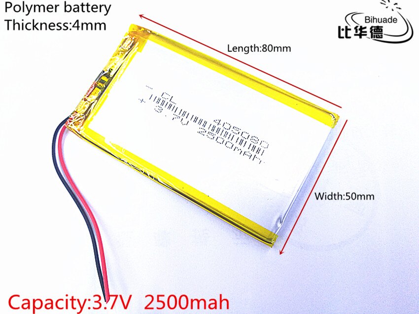 Darmowa wysyłka 3.7 V 2500 mAh 405080 Litowo-polimerowa LiPo akumulator baterie robić Podkładka GPS PSP wideo pc 7 cal