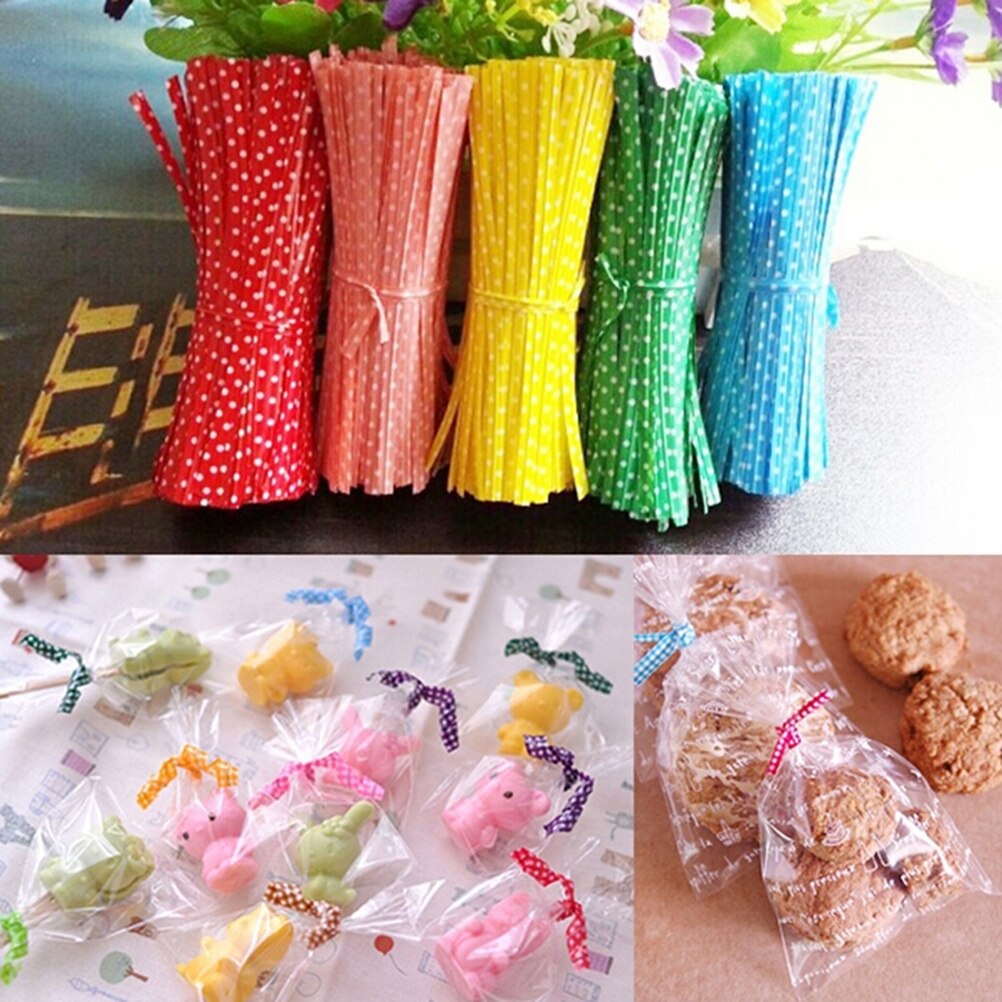 100 Stks/pak Snoep Metallic Dot Twist Ties Wire Cello Tassen Lollipop Pack Fastener Afdichting Voor Cake Pops Feestartikelen