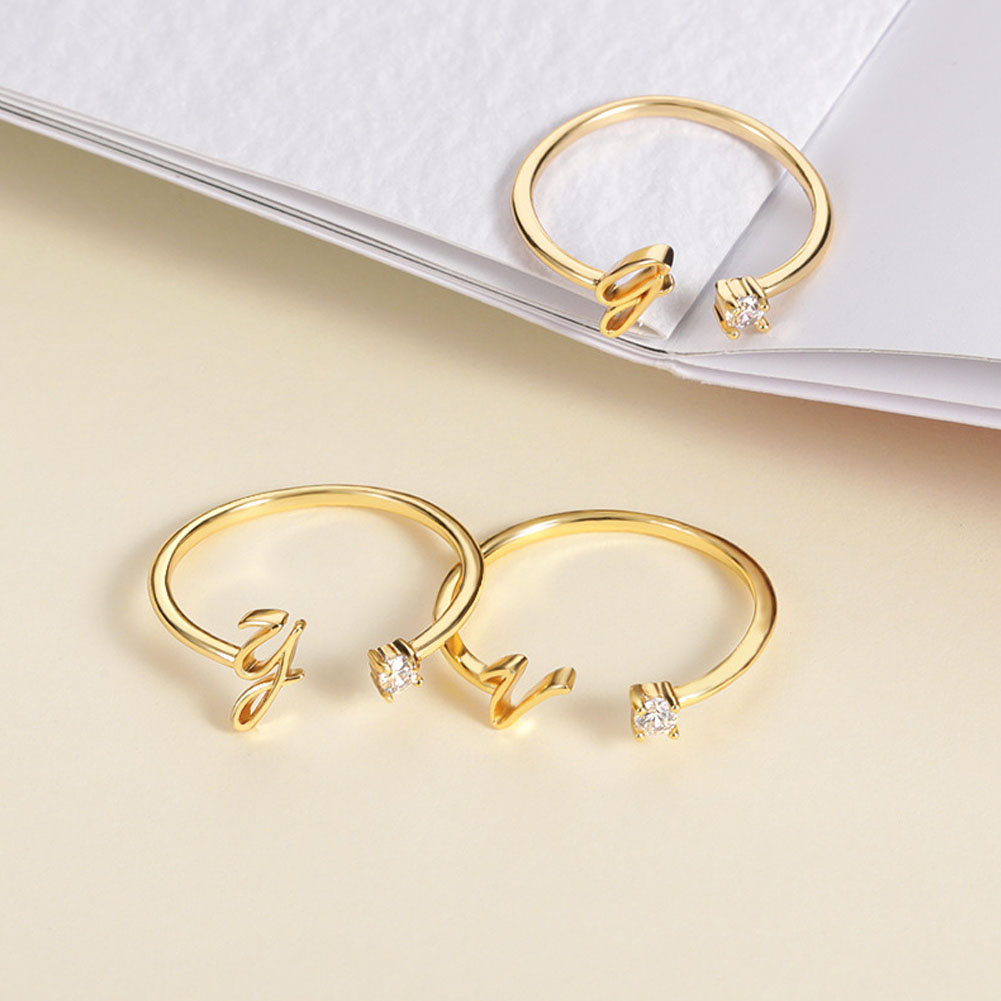 Rvs A-J 10 Brieven Ringen Voor Vrouwen Tiny Wedding Ring Alfabet Crystal Initial Ringen Vinger Sieraden Accessoires