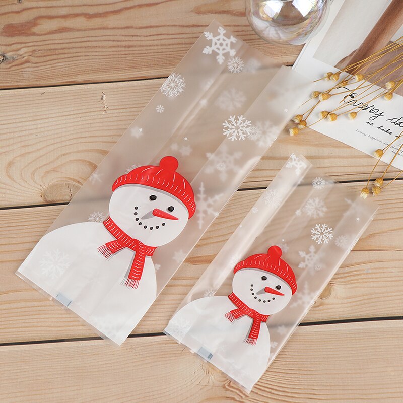 50 pièces sac en plastique Transparent sac de noël bonhomme de neige père noël Cellophane Cookie Fudge bonbons Cookie sac givré pochette boîte