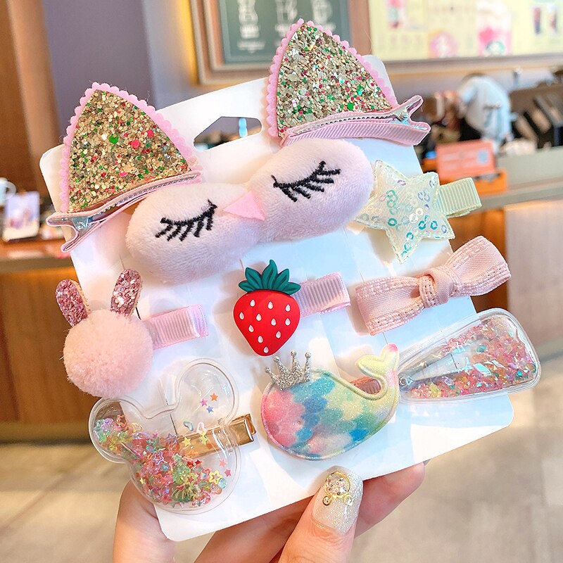 18/24 Stks/set Baby Haar Clips Haarband Bows Baby Girl Haaraccessoires Hoofdband Meisjes Chiffon Cartoon Haarspeldjes Elastische Haar band: Strawberry-10 Pcs-Ba