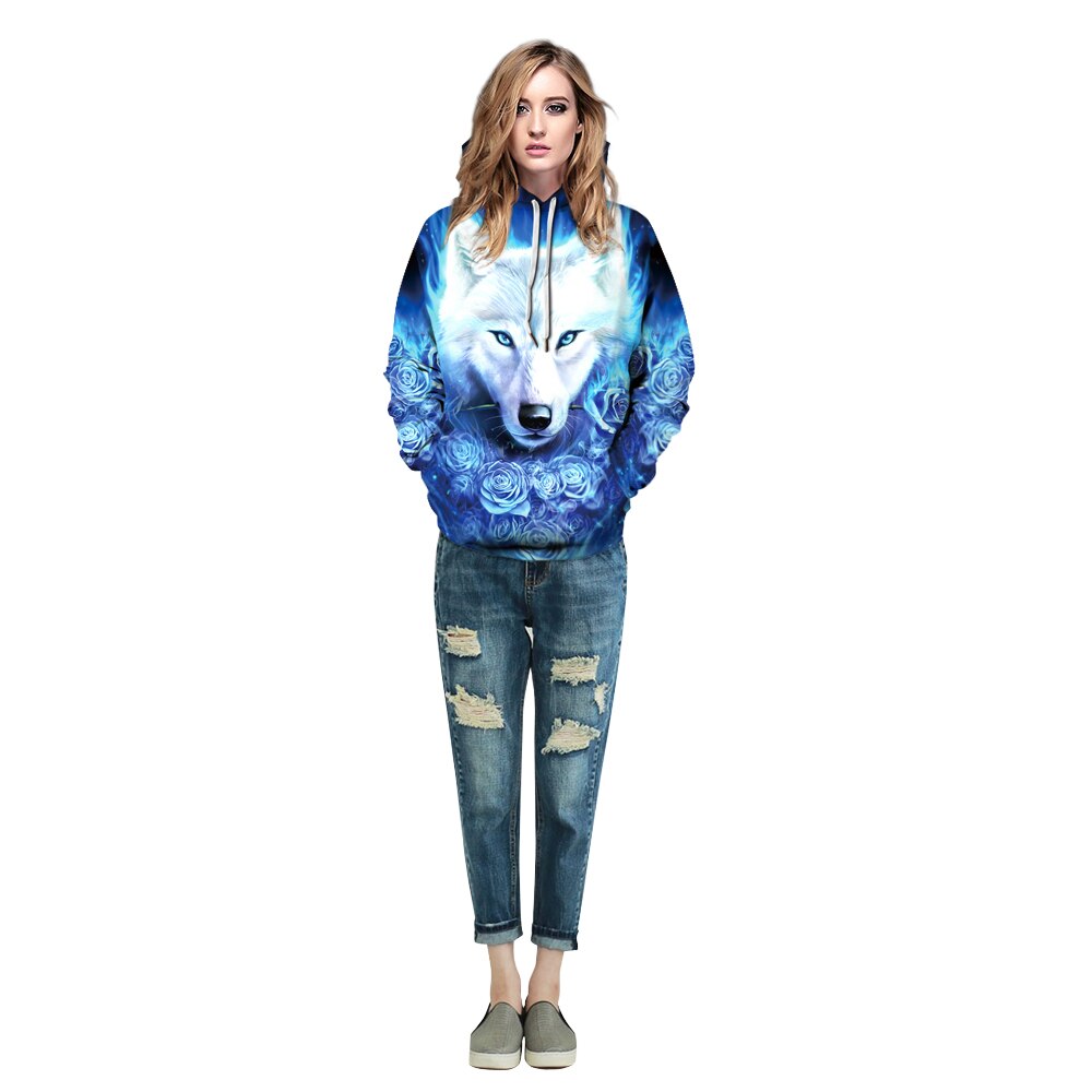 Vrouwen/mannen Athleisure Trui Losse Sport Hooded Hoodies Blauw Rose Wolf 3D Print Sweatshirt S-XXXL Hoody Herfst Winter trui