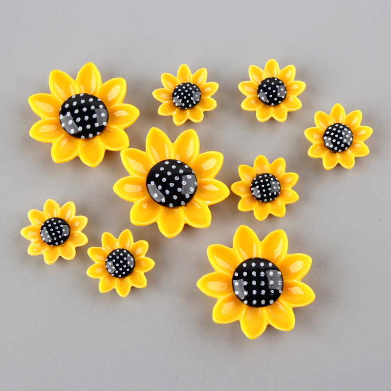 20 st 15/20/26mm solros harts cabochon platt bak telefon dekoration flatback cabochons för bågar tillbehör diy scrapbooking