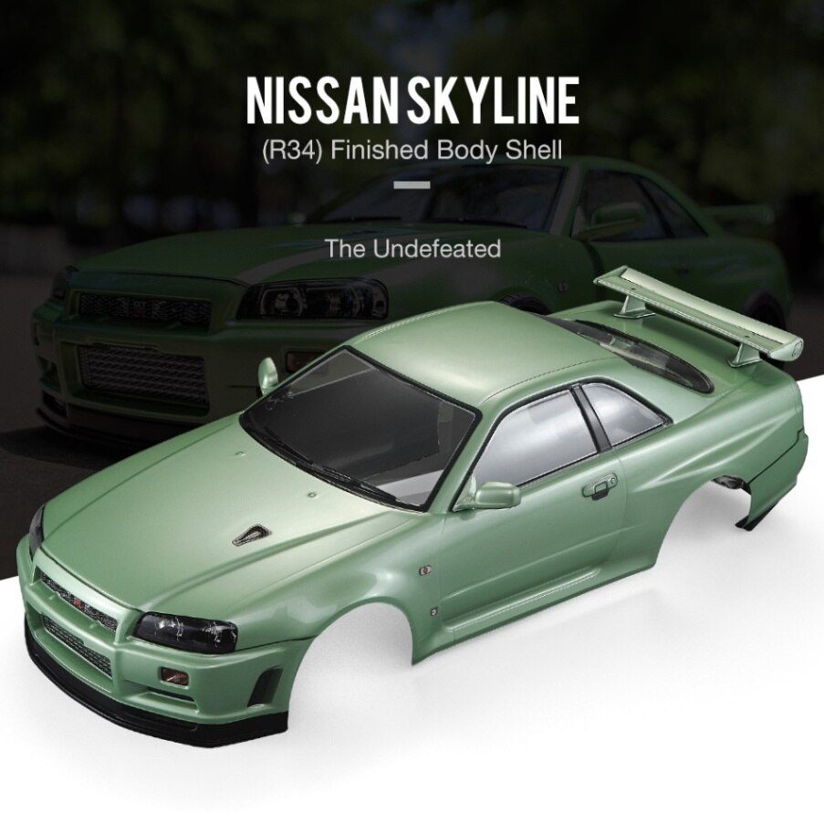KillerBody 48644 257mm NISSAN (R34) Finished Body Shell Frame for 1/10 Electric Touring RC Racing Car DIY: Green