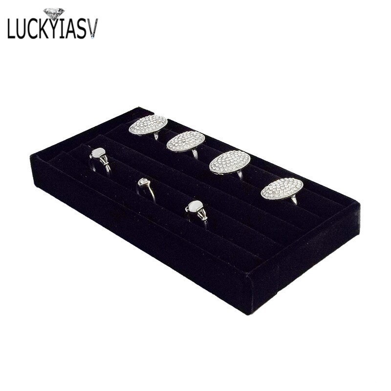 Necklace Display Tray for Pendant Chain Storage Box 11*22cm Jewellery Colliers Organizer Box: Black Rings Tray