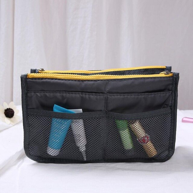 Multifunctionele Organizer Insert Bag Vrouwen Nylon Travel Organizer Insert Handtas Portemonnee Grote liner Lady Make-Up Cosmetische Bag: Grey