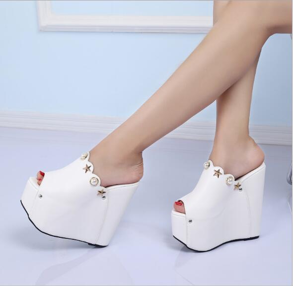 Ltarta sandálias femininas de salto muito alto, chinelos com salto alto para mulheres, 16cm: WHITE / 37