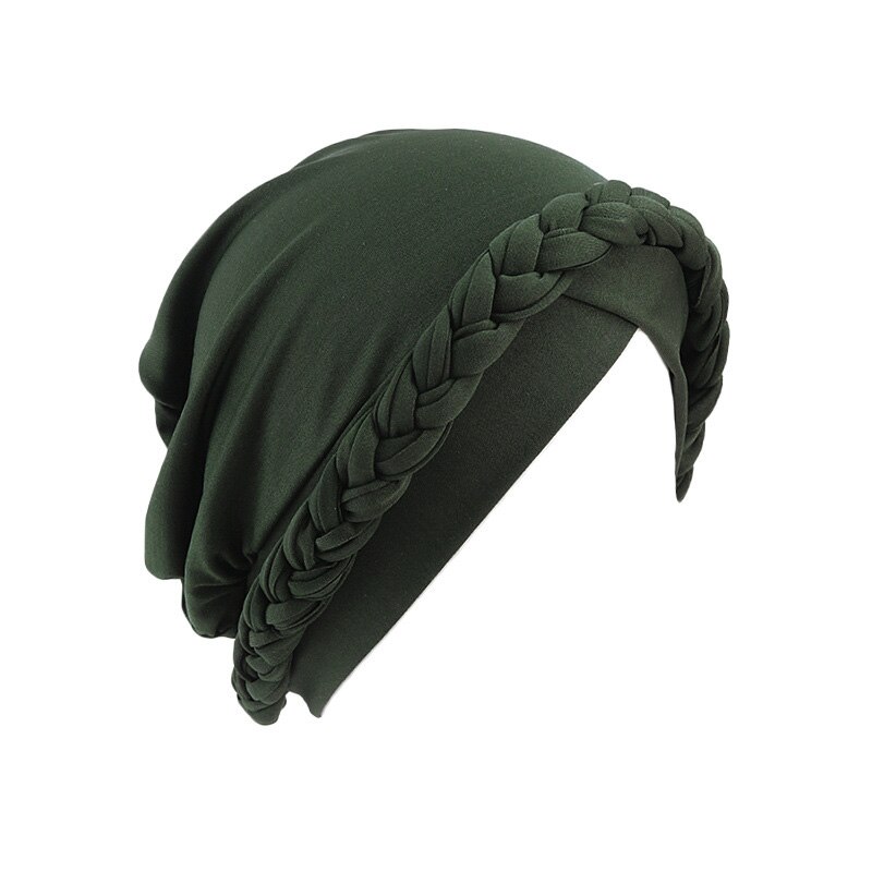 Gorros de estilo Retro para mujer, gorros con trenza India, para quimio musulmana, cáncer, cobertura completa, turbante para pérdida de pelo, envoltura para mujer: 4