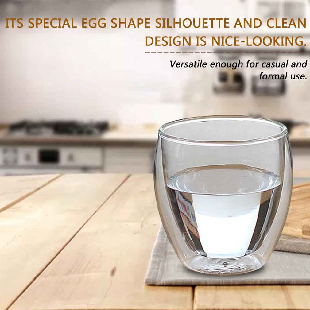 250ML Heat Resistant Double Wall Glass Cup Tea Drink Cup Handmade Insulated Clear Glass Transparent Egg Shape Water Glass