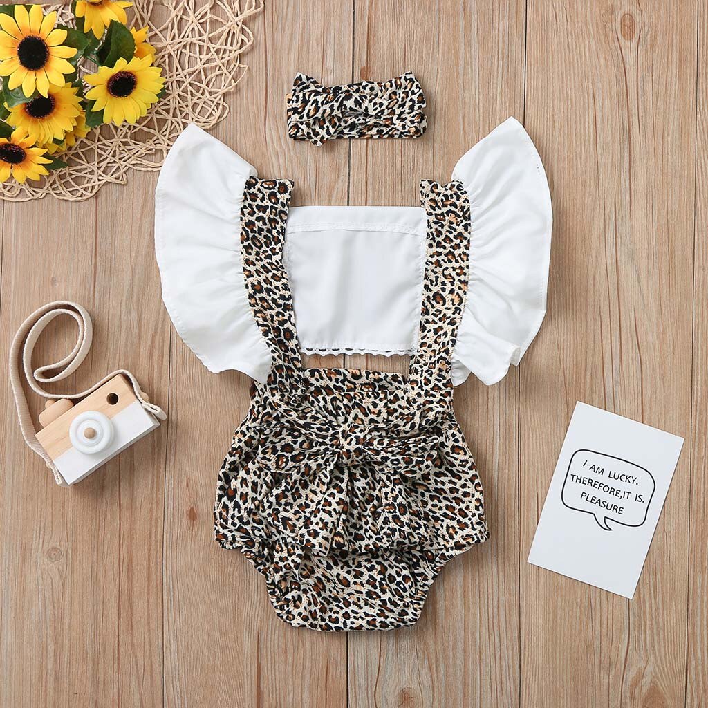 Summer Infant Baby Girls Ruched Leopard Print Romper Bodysuit Outfits Clothes Newborn Baby Boy Soft Cotton Clothes
