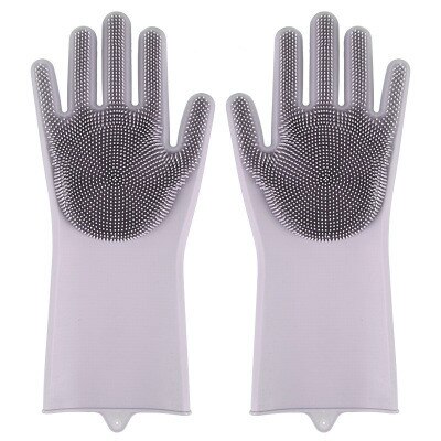2PCS Multifunction Silicone Cleaning Gloves Magic Silicone Dish Washing Gloves For Kitchen Household Silicone Dishwashing Gloves: GRAY