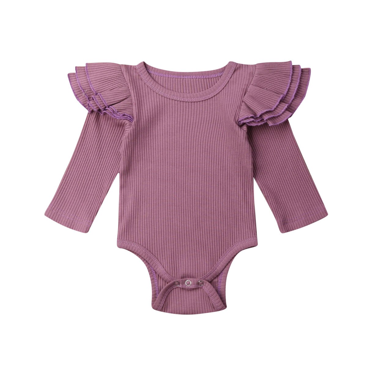 Combinaison en coton pour -né garçon et fille, vêtements chauds et solides, à manches volantées, 4 couleurs, 0-24M: Purple / 90