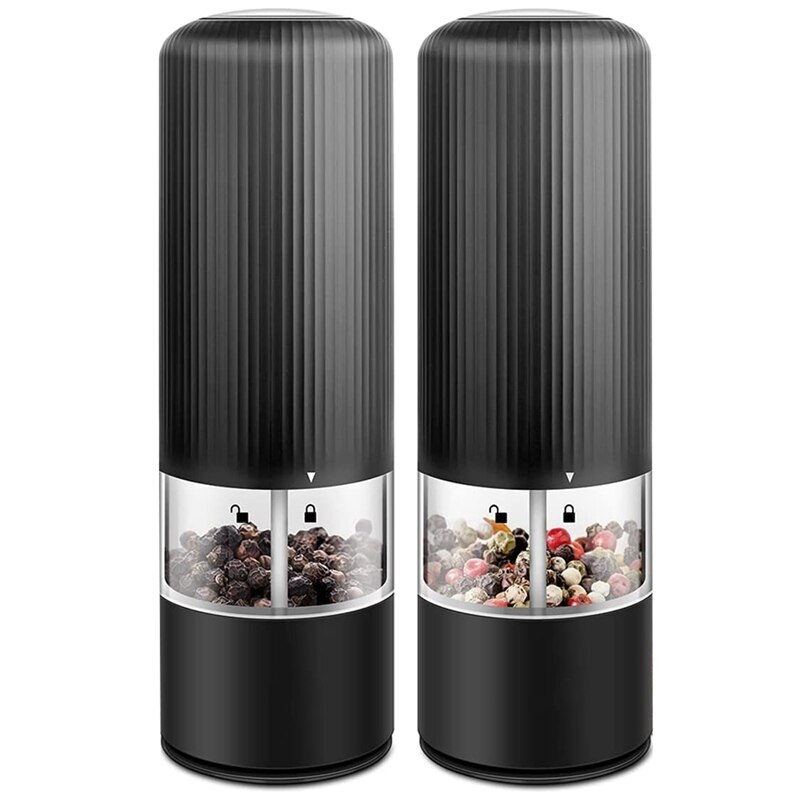 MERTTURM Oplaadbare Elektrische Pepermolen, Automatische Peper- en Zoutmolen met LED Wit Licht, Bediening met één Hand, Verstelbare Grofheid, Navulbaar en Draagbaar voor Keuken, Restaurant, BBQ