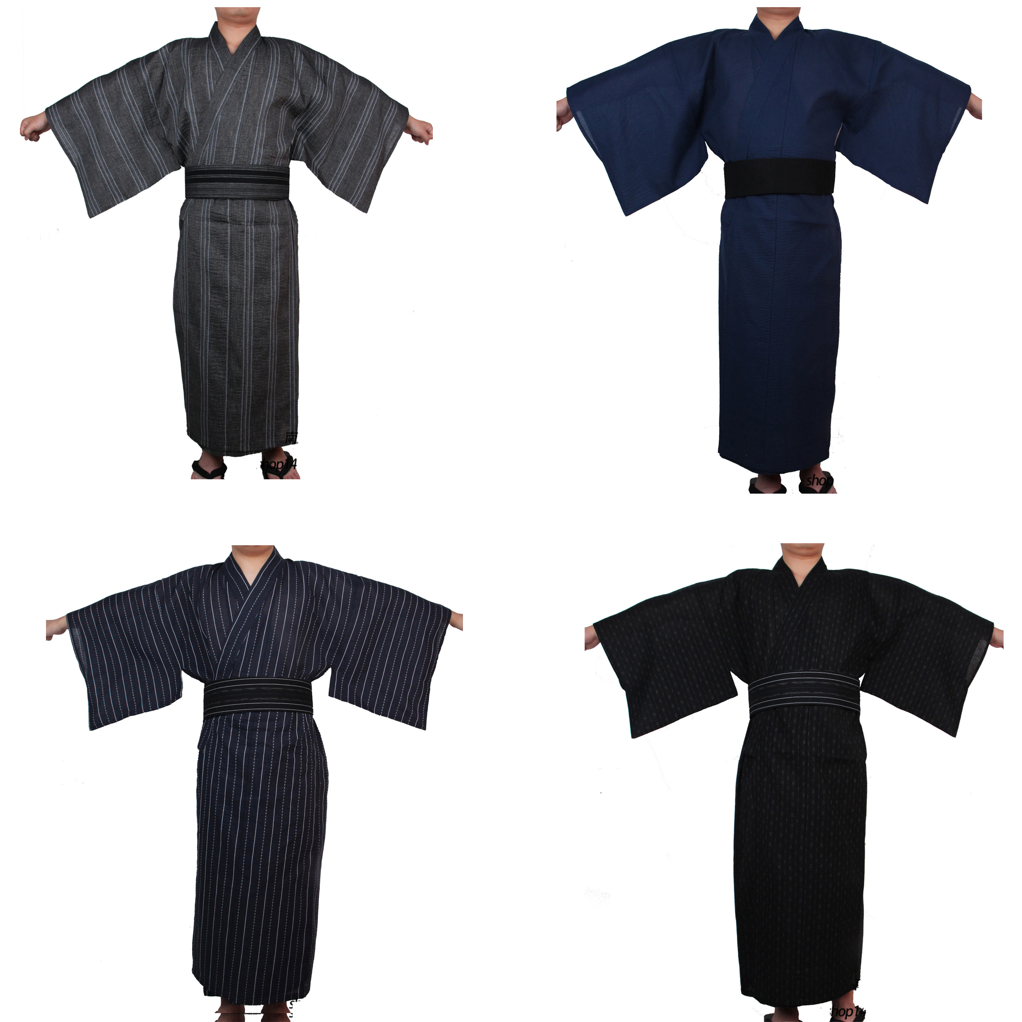 Japanischer traditioneller Samurai-Kimono für Männer, Yukata-Bademantel, Hekoobi, lockerer Stil, Saunakleidung, Homewear-Gürtel, langes Kleid aus Baumwolle
