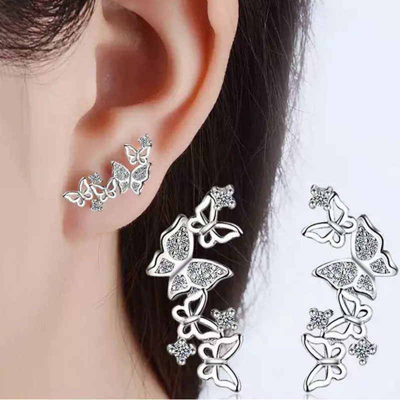 925 Sterling Silber Schmuck Koreanische Fliege Zirkon Ohrringe Für Frauen pendientes Ohrringe Brincos S-E355