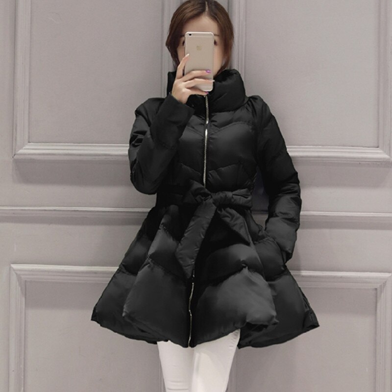 UHYTGF – jupe en duvet pour femme, manteau , Parka, taille avec nœud, Style, 979: black / S