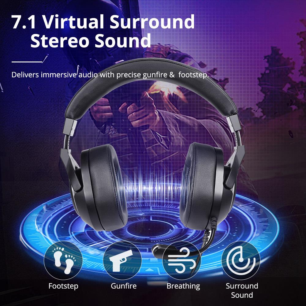 [Dobry pomocnik do gry] 2021 nowy Tronsmart Sparkle Virtual 7.1 gamingowy zestaw słuchawkowy z oświetlenie RGB, Port USB komputer, Laptop