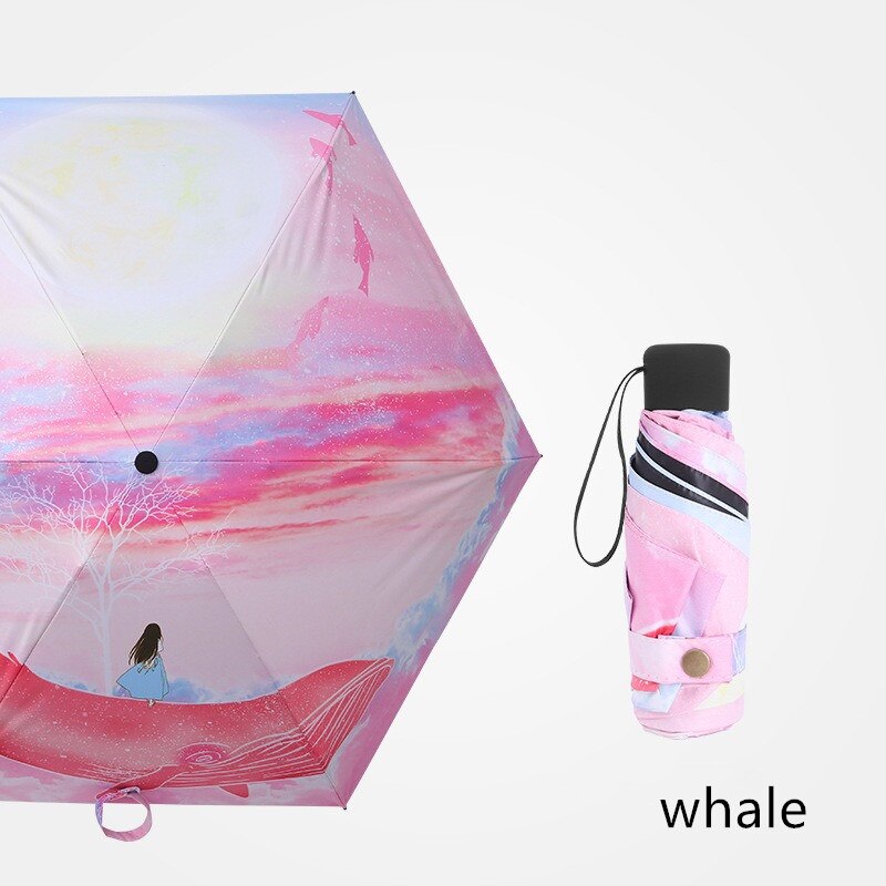 Miniparaguas de bolsillo para hombre y mujer, sombrilla pequeña UV resistente a la lluvia, para viaje: Whale