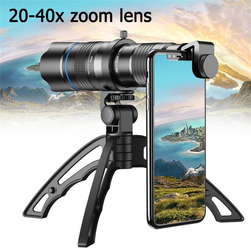 Optionele Hd 20x-40x Zoom Telescoop Telelens Monoculaire Mobiele Lens + Selfie Statief Voor Samsung Iphone Alle Smartphones