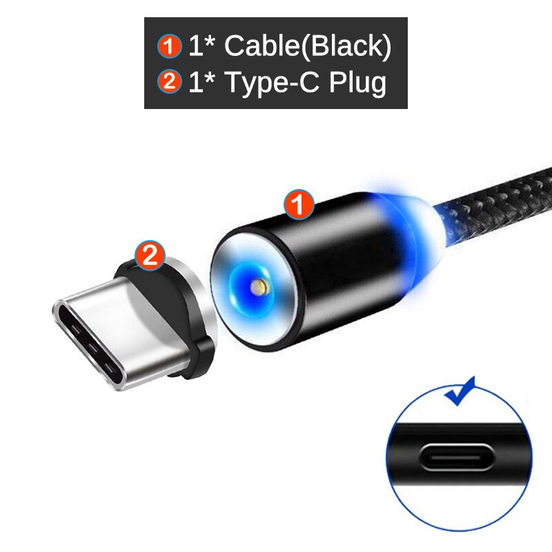 Rundt magnetisk adapterkabel til samsung galaxy  s20 s10 s9 s8 s7 s6 plus ultra note 10 9 8 5 lite micro usb type c opladerstik: Type-c og kabel