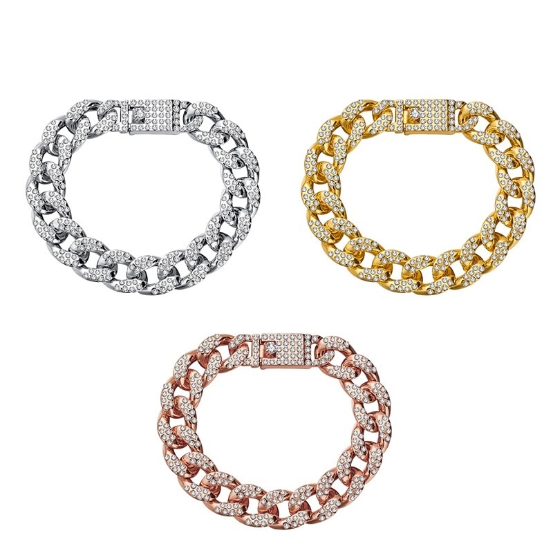 SHUANGR, pulsera de para hombre, oro de Eslabón cubano de Miami, diamantes de imitación incrustados, pulsera para hombre, joyería de calle para mujer