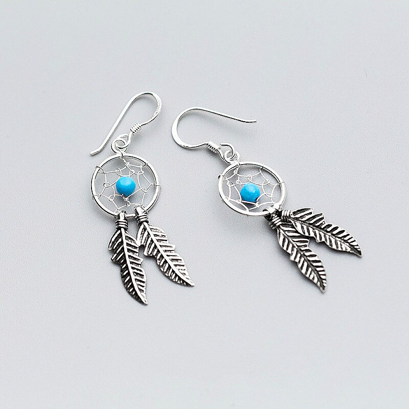 INZATT – boucles d'oreilles attrape-rêves en argent Sterling 925, plumes ethniques, bijoux fins pour femmes, accessoires,