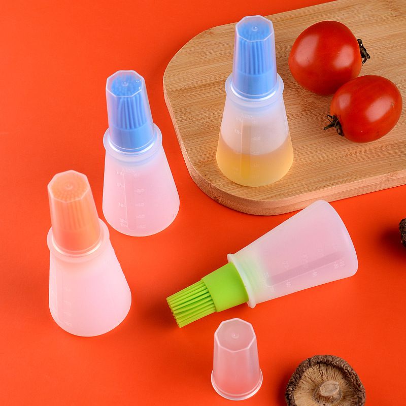 Portable Silicone Oil Bottle with Brush Grill Oil Brushes Liquid Oil Pastry for Kitchen Baking BBQ Tool Kitchen Tools for BBQ
