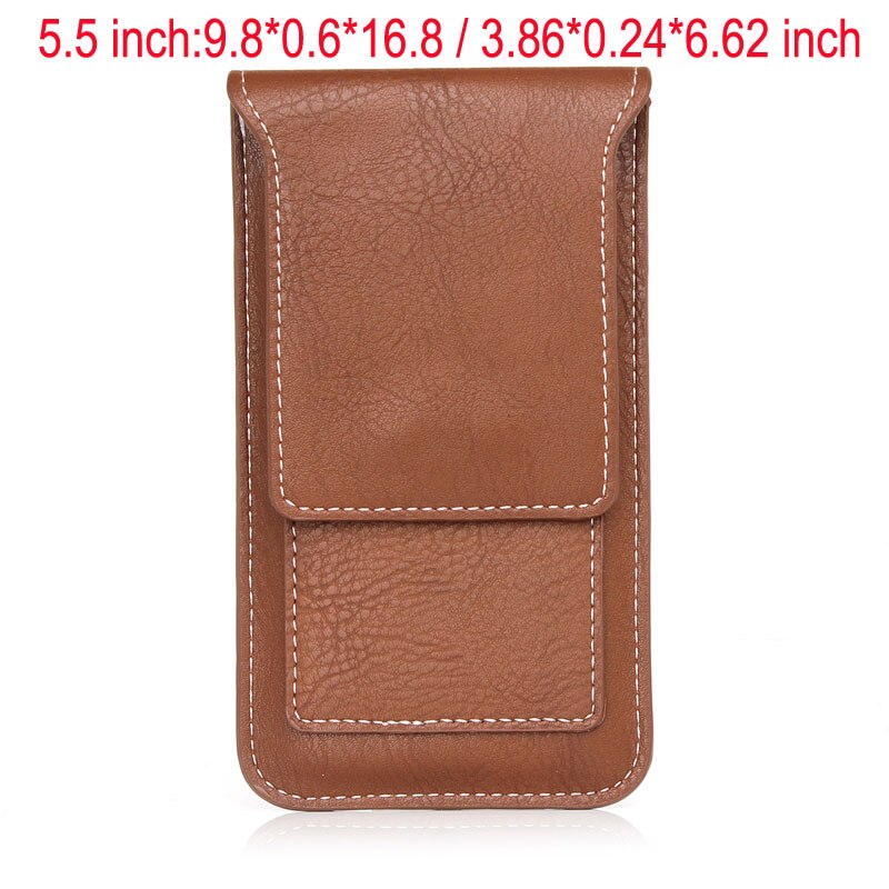 YIANG Kleine Taille Tas PU Leer Eenvoudige Mobiele Telefoon Tas voor iPhone/Samsung/Huawei Riemclip Case Casual taille Packs Telefoon Pouch: 5.5 inch brown