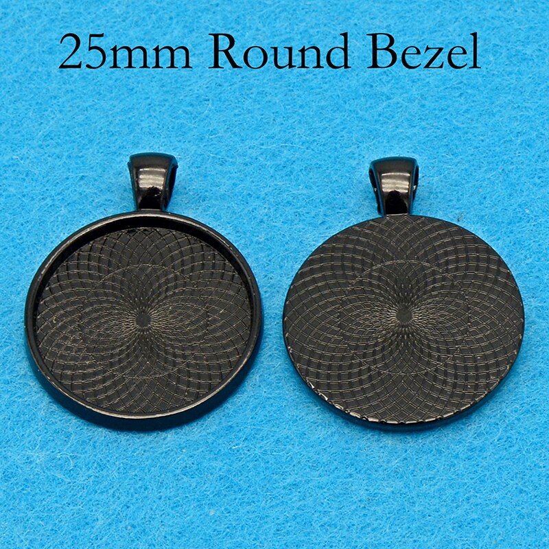 50 pcs - 25mm Round Pendant Tray, 25mm Cameo Setting, Round Pendant Bezel, 1 INch Pendant Blank Cabochon Setting: Black