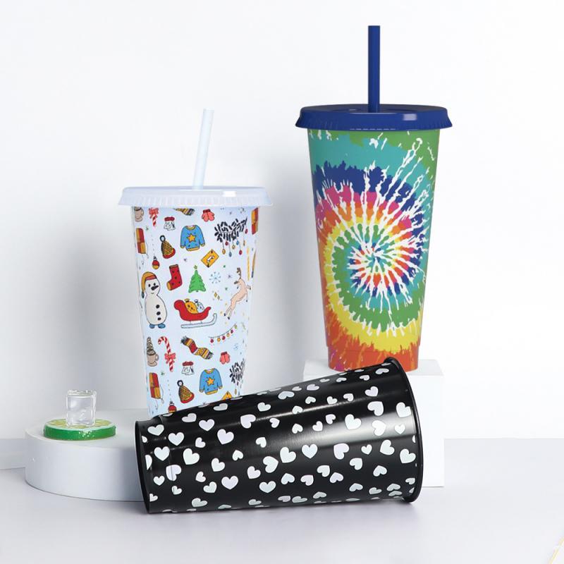 Scolorimento della tazza di acqua quando freddo stile natalizio PP bicchiere di paglia di plastica tazza di cannuccia fredda rilevamento della temperatura riutilizzabile