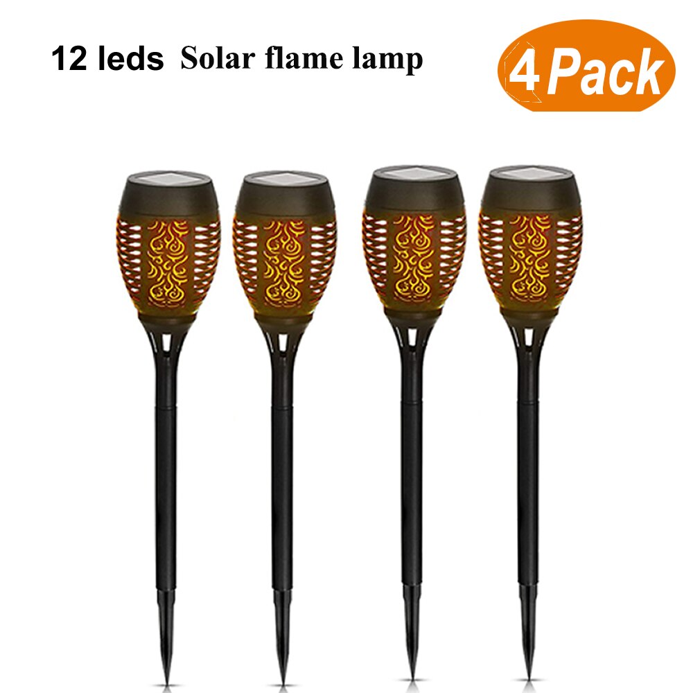 Lámpara LED con efecto de llama Solar impermeable para camino de césped, lámpara con efecto parpadeante romántico, luces LED de fuego para exteriores, decoración de jardín, 33 LED: YX03-12-1M-4pcs
