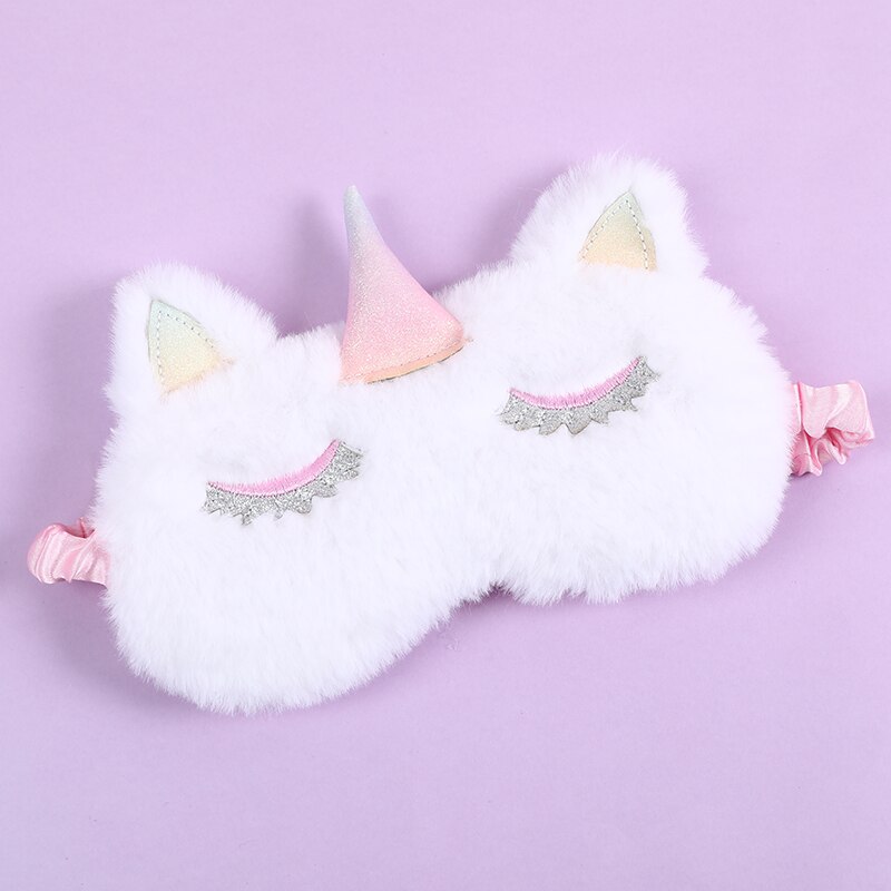 Cartoon Kids Unicorn Cute Student Girls Sleep Rest Eye Mask Portable Shade Cover Travel Relax Blindfolds Eyepatch: White eyelash