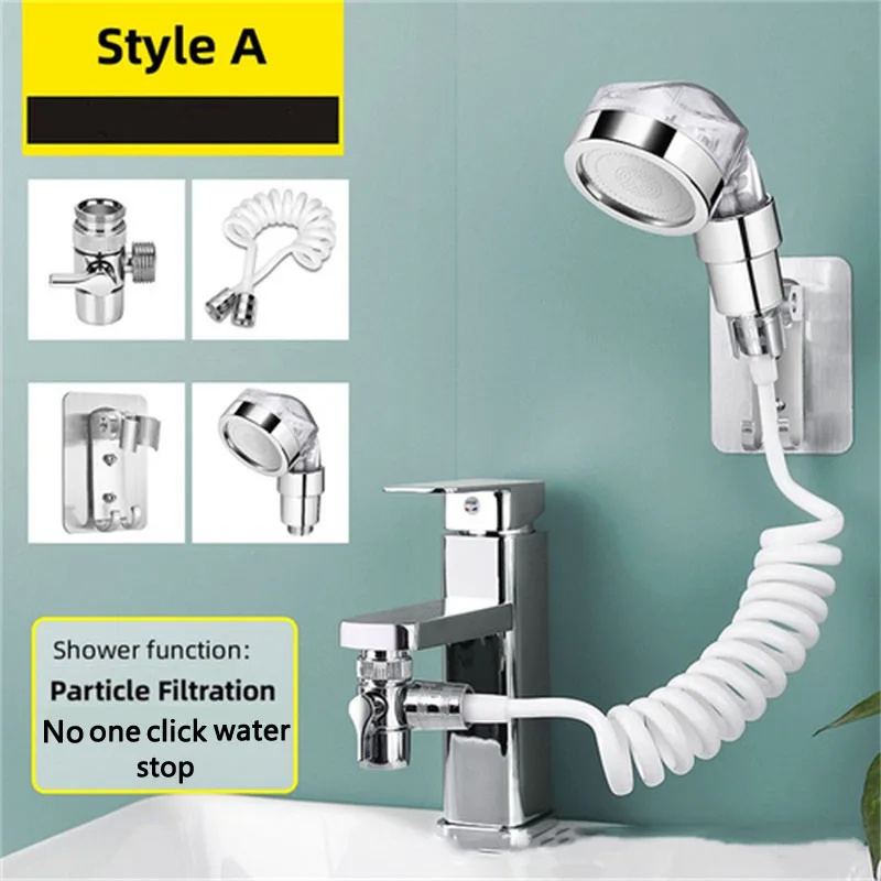 Bathroom Faucet Extender With External Shower Head Washbasin Tap Water Divider Bidet Sprayer For Hair Washing Toilet Cleaning: Brown