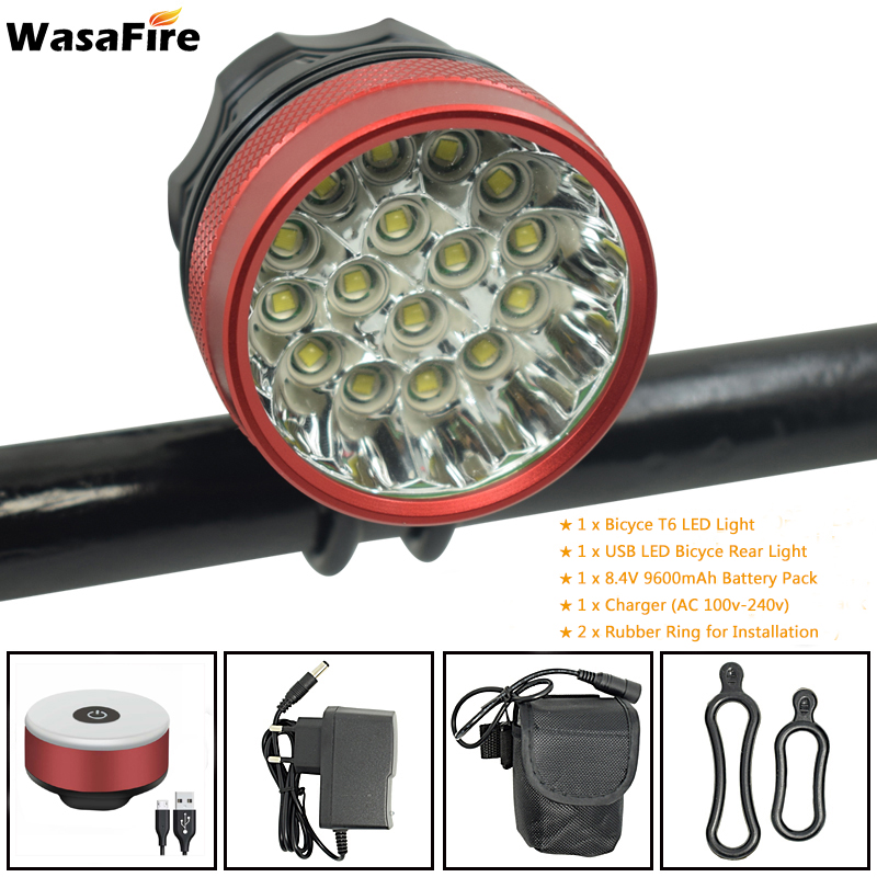 WasaFire 40000 Lumen 16 * T6 LEDs Fahrrad Lampe Fahrrad Front Licht Lauf Scheinwerfer Reiten Radfahren Roller Taschenlampe luz bicicleta: Red 9600 tailight