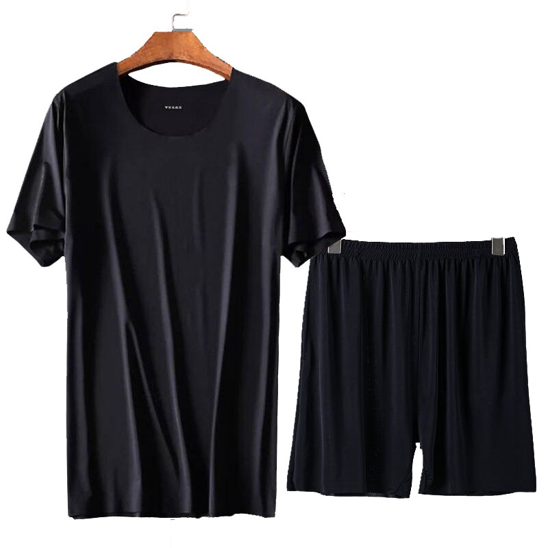 Pijama de dos piezas de seda de hielo para hombre, ropa deportiva informal de verano para el hogar, traje de manga corta sin costuras, cuello redondo, talla grande