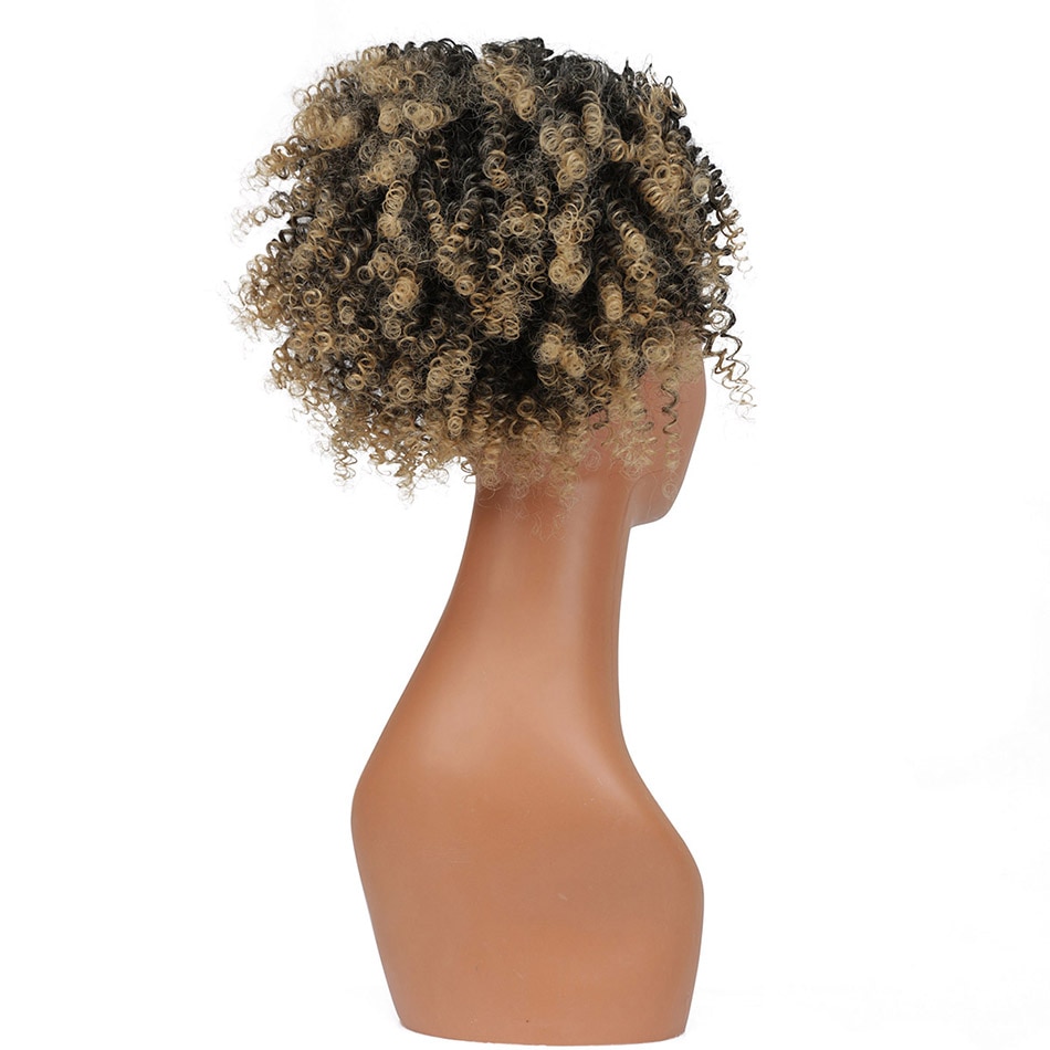 Synthetic Afro Puff Drawstring Bun Ponytail for Women Short Curly Chignon Hair Bun Extension Hairpiece with Two Clips 1B/27#