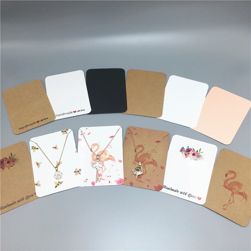 Flores estampadas en varios colores y tarjeta de papel Kraft en blanco collar Popular tarjetas para exhibir joyería paquete tarjeta 7,8x5,6 cm 10 Uds