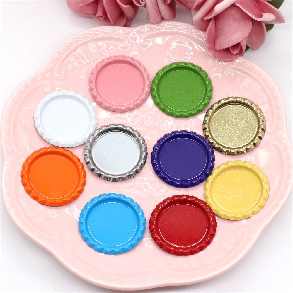 KSCRAFT Bottle Crown Caps 20 Flattened Bottle Caps With 20pcs Glitter Epoxy Dot Stickers For Crafting Bows Pendant