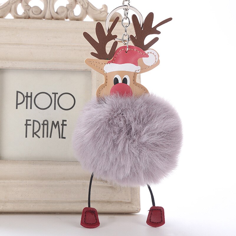 Reindeer Keychain Pendant Elk Car Key Ring Pompom Fur Key Women Girls Bags Accessories for Birthday Decor Wedding supplies